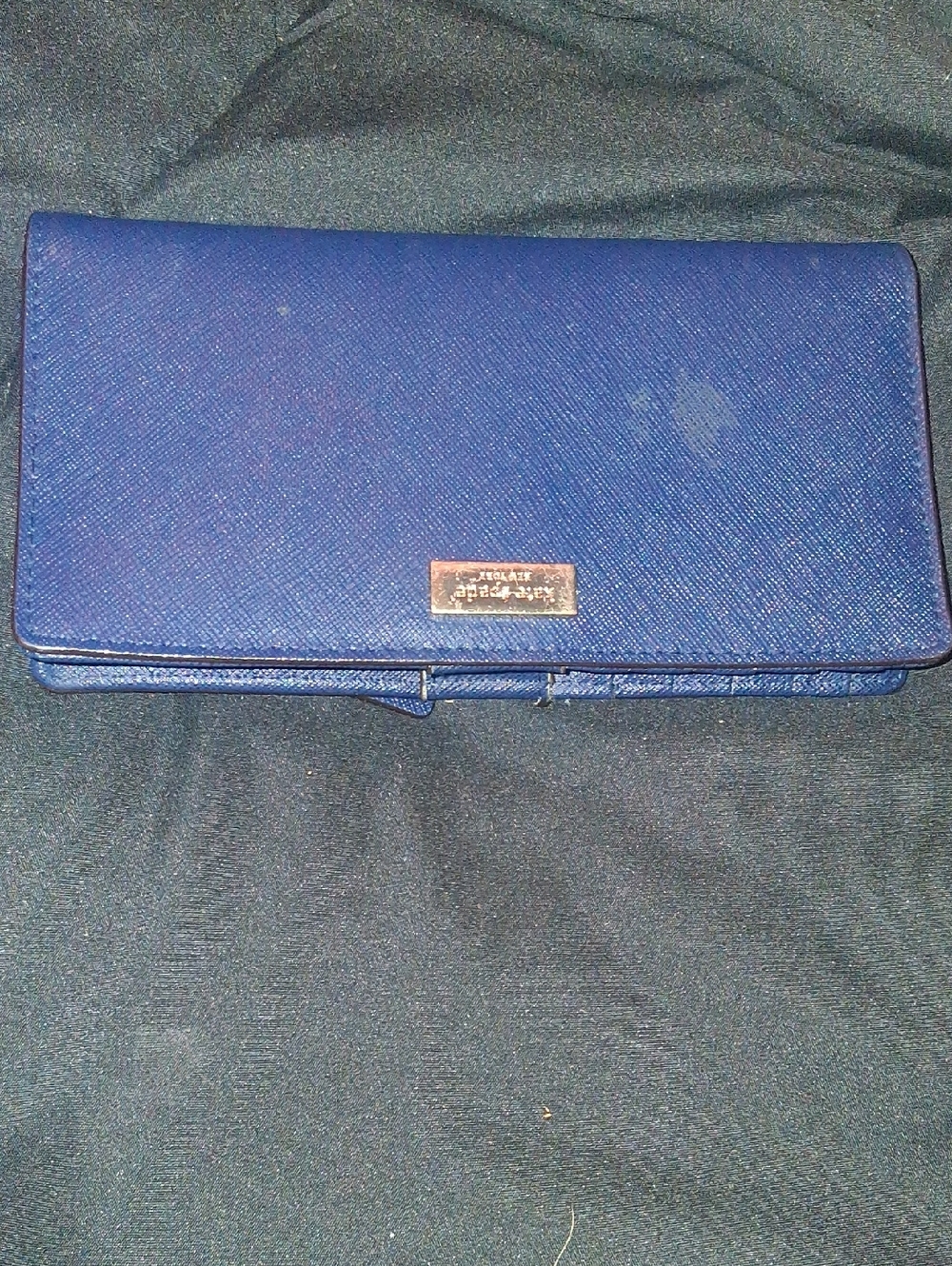 kate spade navy blue Saffiano leather continental wallet with gold plaque